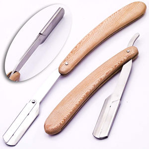 Maquinilla de afeitar de peluquero personalizable con hoja de acero inoxidable cambiable y mango de madera natural para uso facial - Product Image 1