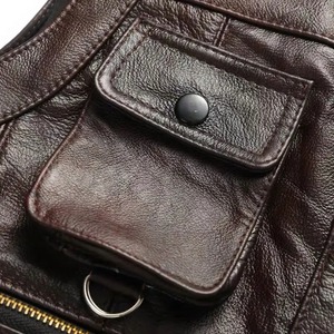 Gilet de moto en cuir véritable de vache respirant et épais pour l'hiver, sans manches, multi-poches, pour hommes - Product Image 2