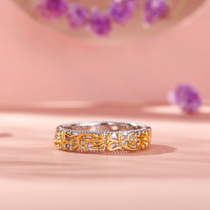 Bague d'anniversaire pour femme Jeulia en argent sterling bicolore avec motif floral sculpté - Product Image 4