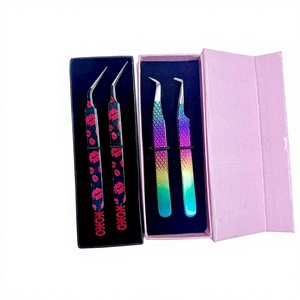 Pince à épiler pour cils GETUP BROSONS IMPEX de haute qualité en acier inoxydable, plusieurs couleurs, pointe lisse, poignée diamantée, antimagnétique - Product Image 1