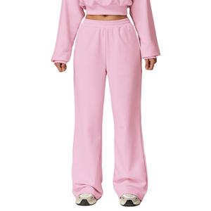 Pantalones de chándal anchos de algodón grueso para mujer, con cintura elástica y banda, a la moda - Product Image 6