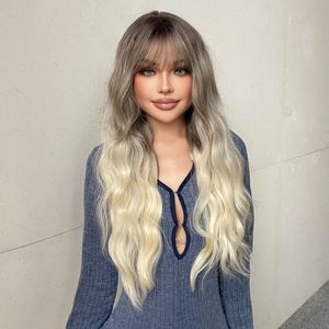 Hannah-DWY for Ombre <b>Bleach</b> Blonde Long Curly Lace Front Wig Heat Resistant Fiber Synthetic Wig Transparent Lace Bangs Loose - Product Image 3