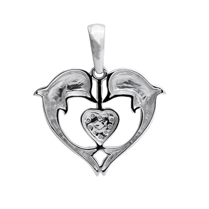 Cadeau personnalisé en argent sterling S925 à motif de double dauphin avec pendentif rond en forme de cœur en moissanite pour femmes - Product Image 3