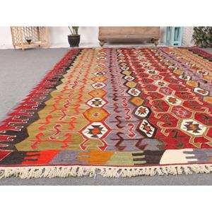พรมตุรกีขนาดใหญ่ 6.7x10.4 ฟุต พรมวินเทจ พรมคิลิมสีแดงแบบโมร็อกโก - Product Image 5