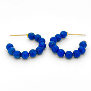 ต่างหูห่วงลูกปัดสีฟ้าพร้อมทอง14K เครื่องประดับทองแฟชั่นเรขาคณิตทันสมัยสำหรับผู้หญิง - Product Image 4