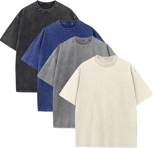 Conjunto de 4 piezas, camisetas para parejas, lavado ácido, ajuste holgado, camiseta lavada Vintage, LOGOTIPO personalizado, ropa de calle de manga corta, camiseta informal para hombres - Product Image 4