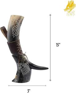 Corne à boire en buffle naturel avec support en fer - Product Image 2