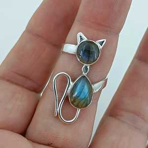 925 Sterling Silver Labradorite <b>Ring</b> Handmade Dual Gemstone <b>Statement</b> Promise Cat Jewelry Gift Licensed Private Brand - Product Image 3