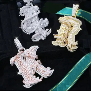 Pendentif en argent 925 unique et personnalisable, revêtement anti-ternissement, motif de crochet, fabrication artisanale, pierre en moissanite VVS en titane - Bijoux - Product Image 1