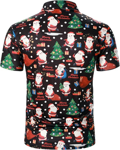 เสื้อเชิ้ตแขนสั้นลายพิมพ์ซานตาคลอสสำหรับผู้ชาย ผ้าทวิลล์ถักโครเชต์ ป้องกันริ้วรอย แฟชั่นคริสต์มาส - Product Image 2