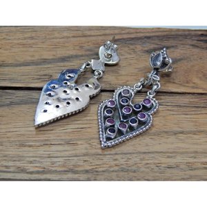 Hecho a mano 925 plata esterlina rubí azul ónix Cubic Zirconia pendiente Stud oro rosa regalo de boda hecho a mano para ella - Product Image 6