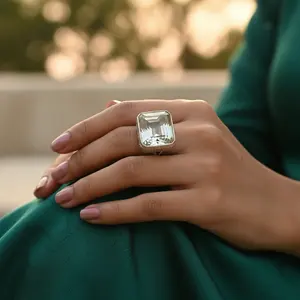 "Oval Cut Citrine Gemstone <b>Statement</b> <b>Ring</b> for Women-Natural Inlay Plated" - Product Image 2