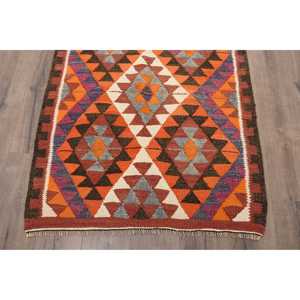 Tapis Kilim vintage 3,2x10,9 pi (99x332 cm), tapis turc orange à imprimé animal - Product Image 2
