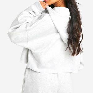 Color sólido logotipo personalizado 100% algodón transpirable Zip Sweatsuit Set mujeres Stand Front Heavyweight Winter Sporty Hoodie Jogger - Product Image 5