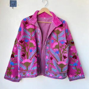 Bohemian Floral Embroidered <b>Velvet</b> <b>Jacket</b> Windproof and Breathable Suzani Overcoat Winter Knitted Short Coat - Product Image 1