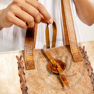 Nuevo estilo occidental, bolso de mano de cuero de piel oculta, bolso de compras multicolor para mujer, bolso de hombro de cuero de piel de vaca - Product Image 5