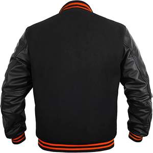 Chaqueta universitaria de manga de cuero PU personalizada para hombre, ropa de calle, chaqueta Letterman con logotipo frontal, fabricantes de ropa de longitud larga - Product Image 2