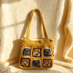 Bolso de Mano Tejido a Crochet de Algodón, Diseño Geométrico, Estilo Bohemio, Gran Capacidad, Cierre de Cremallera, Dos Asas, Térmico, Novedoso - Product Image 4