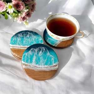 Posavasos de madera natural y resina con opciones de marca personalizadas posavasos de piedra - Product Image 6