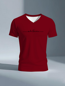 Camisetas de punto con cuello de pico para hombre al por mayor 100% poliéster informal manga corta transpirable ecológico ajuste regular pantalla de seda - Product Image 3