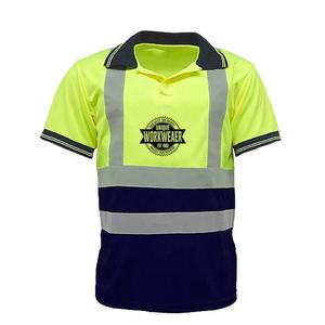 Polo de seguridad reflectante de alta visibilidad, camisas de trabajo de construcción con cuello levantado de bolsillo, OEM, hechas a medida - Product Image 4