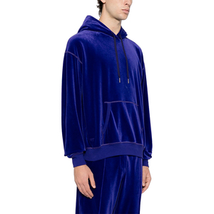 Sudadera con capucha de terciopelo para hombre, manga larga, color azul, hombro caído, cálido, ropa de calle informal de invierno, sudaderas con cordón para hombre - Product Image 4