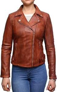 TESSUTO Veste de moto en cuir véritable pour femme, matelassée, imperméable, respirante, style vintage, tendance - Product Image 3