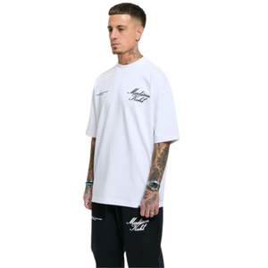 Time Flies camiseta de gran tamaño blanco 300 GSM algodón peso medio Jersey ajuste relajado Boxy hombro caído cuello acanalado ropa de calle de lujo - Product Image 3