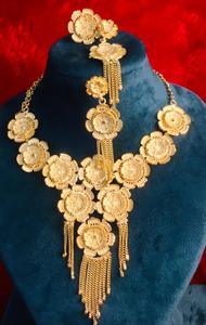 Ensemble de Bijoux de Mode Vintage Plaqué Or 24K Comores Mayotte Style USA France Cuivre Collier Boucles D'oreilles Bracelets - Product Image 5