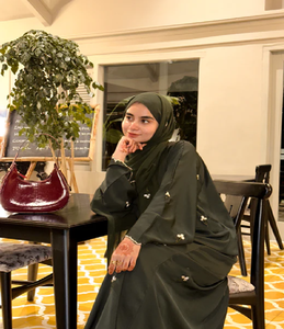 Stunning black abaya with large <b>silver</b> floral embroidery on the back and hem. Available at wholesale prices. - Product Image 6