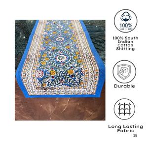 Camino de mesa de lujo Boho Chic, logotipo personalizado impreso a mano, Lino de comedor duradero sostenible con hojas elegantes, decoración del hogar - Product Image 3