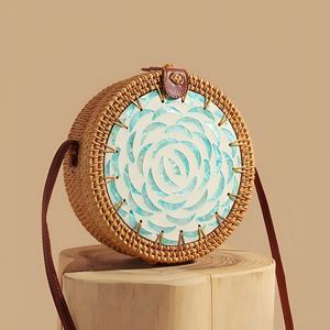 Ross-bandolera de mimbre natural para mujer, bolso de mano con perlas - Product Image 3