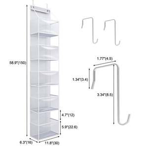 Organizador para Colgar Sobre la Puerta, con 5 Estantes, 5 Bolsillos Grandes, 2 Ganchos Metálicos, Plegable, de Tela, para Montar en la Pared - Product Image 6