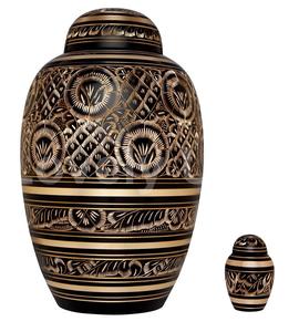 Radiance สีดําแกะสลักทองเหลืองเผาศพอนุสรณ์งานศพเถ้ามนุษย์ Urns ฟรีถุงกํามะหยี่ - Product Image 1
