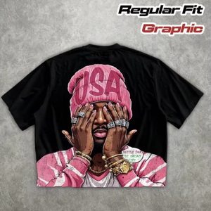 Full Print 100% Cotton Jersey Fabric Crop Top Unisex Summer Cropped Loose Formal Oversized Street Hip Hop T-Shirt Solid <b>Colour</b> - Product Image 2