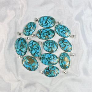 Meilleure vente cuivre Turquoise pierres précieuses lunette pendentif argent plaqué collier Style bohème unisexe mode féminine - Product Image 2