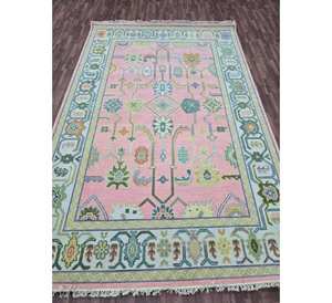 Nouveau tapis en laine nouée rose, motif floral oriental, tapis traditionnel fait main avec bordure, pour salon et chambre, sur mesure - Product Image 2
