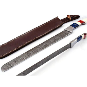 Couteau de chef en acier damassé 17 "fait à la main avec manche en bois forgé à la main avec gaine en cuir pur - Product Image 1