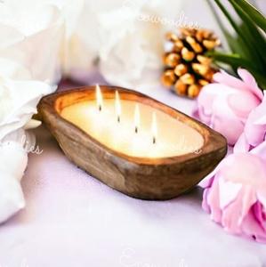 Bol à bougie en bois naturel de qualité unique fabriqué à la main bols en bois de bambou rustique bol à pâte à 4 mèches pour la maison hôtel et restaurant - Product Image 4