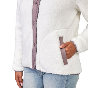 Personalizado transpirable mujeres felpa mullida piel sintética gruesa peluda Zip up sudaderas con capucha abrigo largo mujer Sherpa chaqueta de lana con tiras grises - Product Image 5