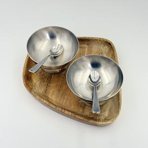 Tazón de Postre de Acero Inoxidable de la Mejor Calidad con Cuchara y Bandeja, Tazón para Fideos, Vajilla, Tazón para Comida para el Hogar, Fiestas y Restaurantes - Product Image 1