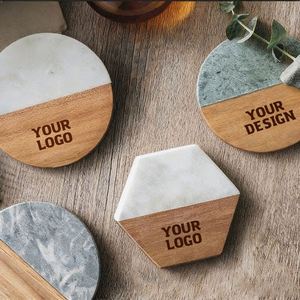 Posavasos de Madera de Acacia con Piedra para Bebidas, Posavasos de Mármol, Regalos Promocionales Personalizados, Venta Caliente 2025 - Product Image 1