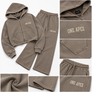 Ensemble streetwear d'été ONEAPEX SPORTS WEAR pour homme : sweat à capuche court à taille élastique et pantalon de survêtement ample en coton épais à jambes larges - Product Image 3