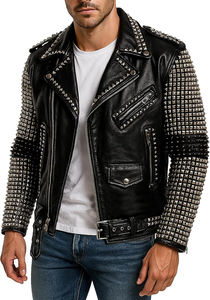 Nouvelle veste de moto en cuir véritable teint à manches longues coupe-vent pour homme, mode automne - Product Image 2