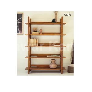 Estuche de cinco estantes Estantería de madera de mango con acabado de teca para el hogar Sala de estar Sala de estudio Decoración de oficina Exhibición de almacenamiento - Product Image 1