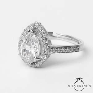 NOVAMART Fine Silverings 925 Sterling <b>Silver</b> Fine Jewelry <b>Adjustable</b> Tear Drop <b>Ring</b> with Pear Cut Diamond Rhodium Plated Engagem - Product Image 5