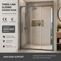 Système de porte de douche coulissante triple moderne en acier inoxydable encadré de 8 mm, panneaux en verre durables, installation facile, salle de bain