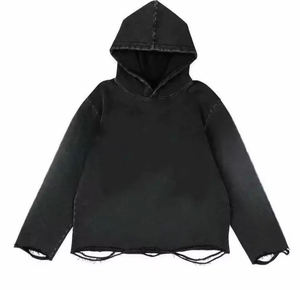 เสื้อฮู้ดผ้าฝ้าย100% ฟอกกรดโอเวอร์ไซส์แฟชั่นสตรีทแวร์ตัดขอบแบบไม่มีความสุขสำหรับฤดูหนาวดีไซน์ตามสั่ง - Product Image 6