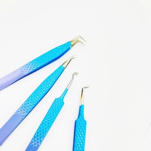 Pince à épiler pour extension de cils Diamond Grip en acier inoxydable L Bleu ciel Violet clair Revêtement en poudre durable Volume Soins personnels - Product Image 4