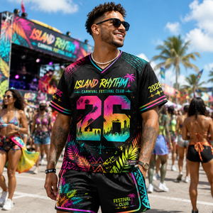 Oem Custom Music Festival Jersey Sublimation Printing Shirt Shorts Event Beach Island Rhythm Carnival Festival Club Jersey Set - Product Image 1